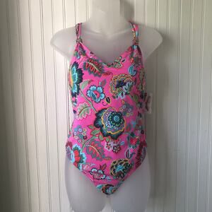JESSICA SIMPSON Retail $108 Rosies Bushes Criss Cross Back One Piece Size Small